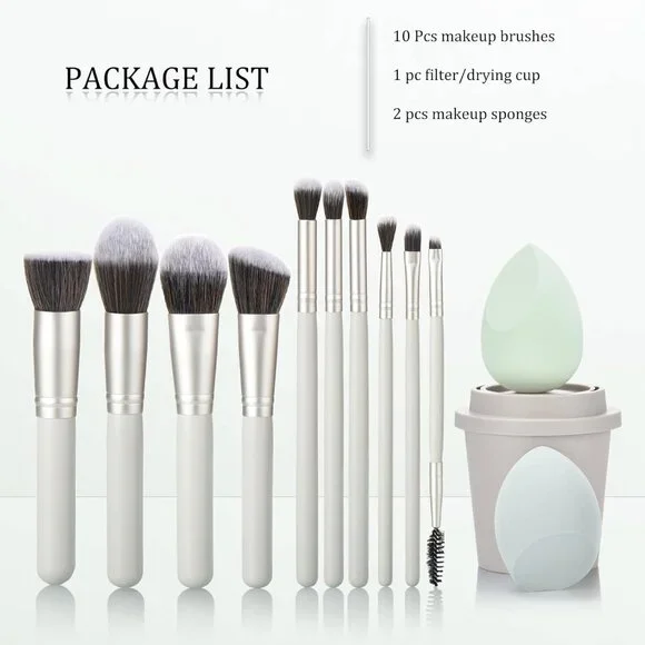 10Pcs Makeup Brush Set With Sponges And Drying/Storage Case